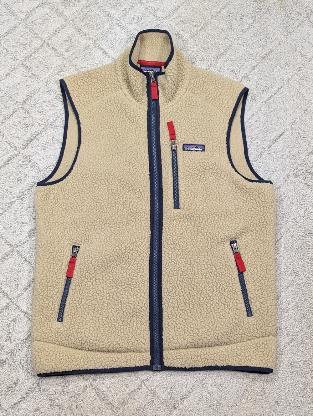 Patagonia Vest Jacket Mens M Beige El Cap Khaki Retro Pile Fleece Full Zip